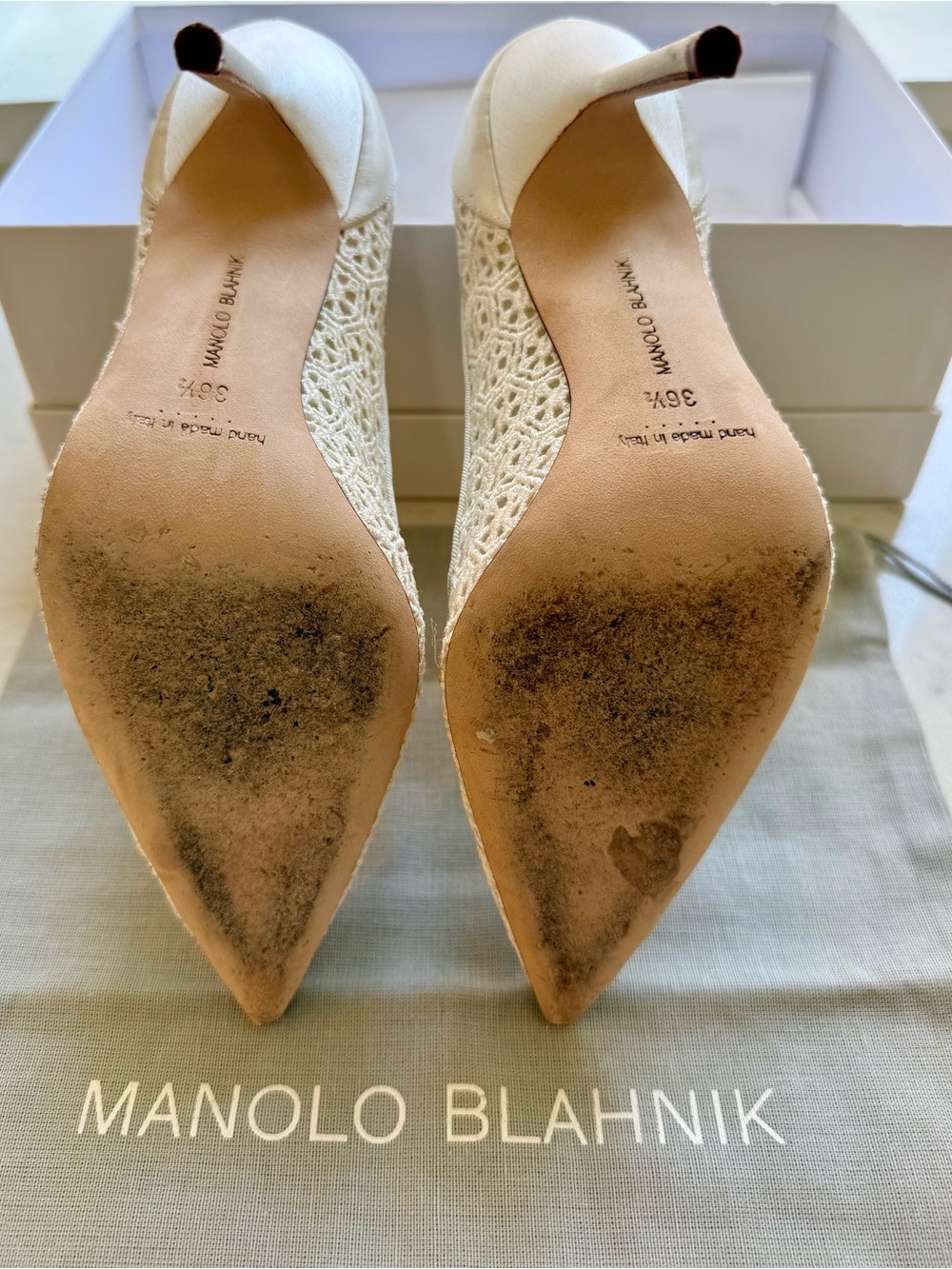 Manolo Blahnik Cream/White Lace Pumps (105mm) - Size 36.5 - Picture 5 of 9